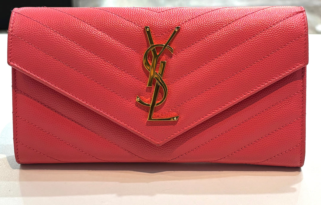 YSL GRAIN DE POUDRE LARGE CASSANDRE FLAP WALLET CLUTCH BAG