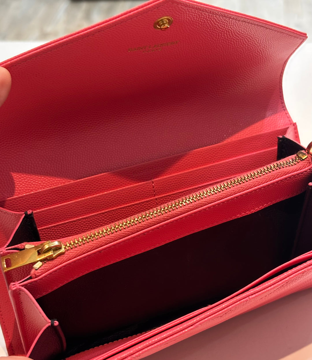 YSL GRAIN DE POUDRE LARGE CASSANDRE FLAP WALLET CLUTCH BAG