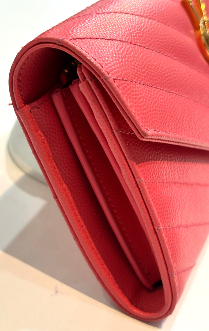 YSL GRAIN DE POUDRE LARGE CASSANDRE FLAP WALLET CLUTCH BAG