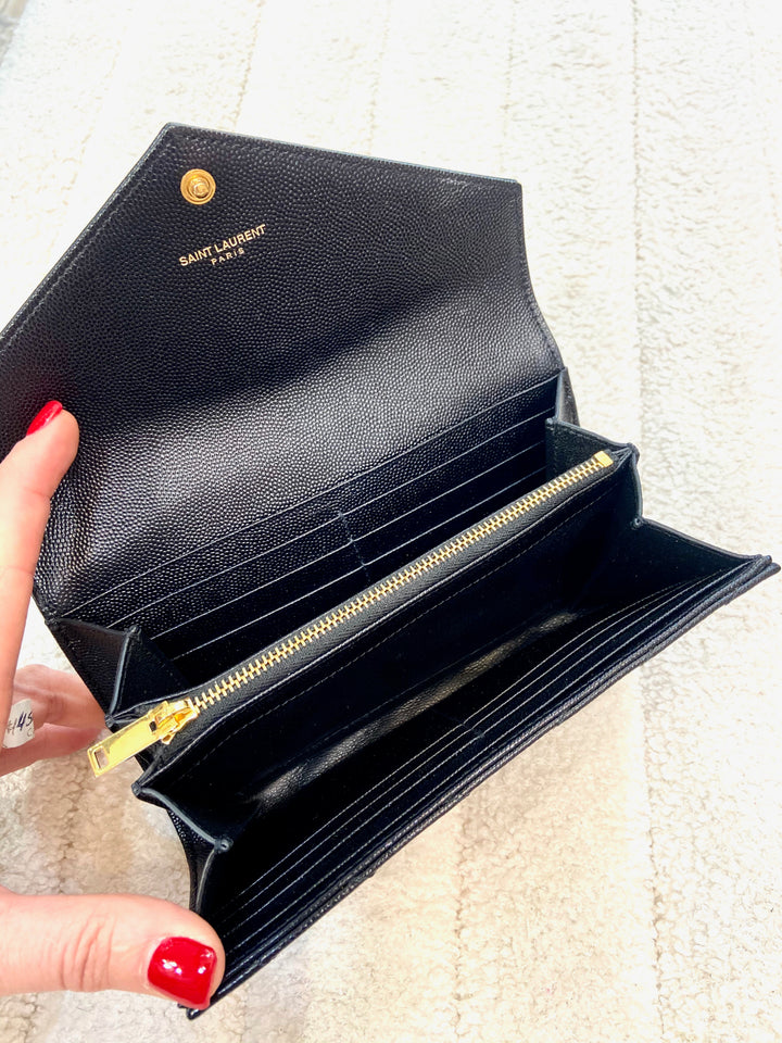 YSL GRAIN DE POUDRE MONOGRAM LARGE FLAP WALLET