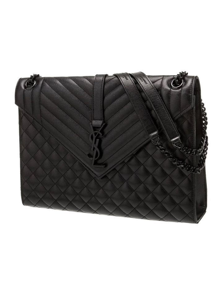 YSL GRAIN DE POUDRE MIXED MATELASSE LARGE TRIQUILT MONOGRAM BAG