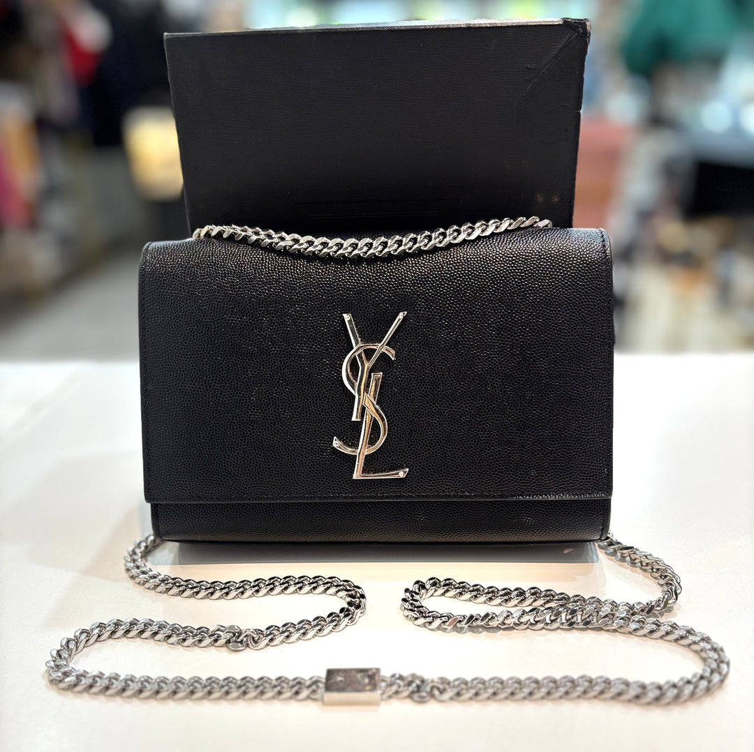 YSL GRAIN DE POUDRE LEATHER MEDIUM KATE CROSSBODY BAG