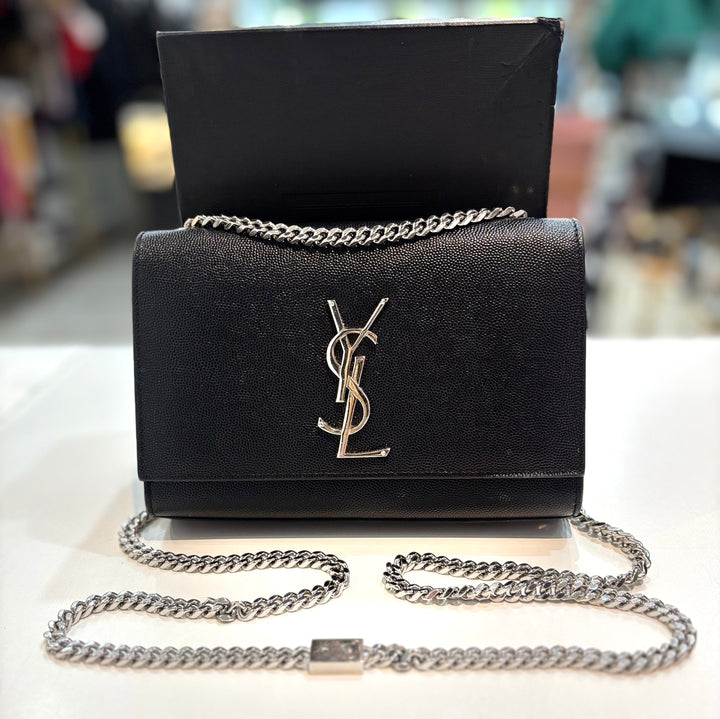 YSL GRAIN DE POUDRE LEATHER MEDIUM KATE CROSSBODY BAG
