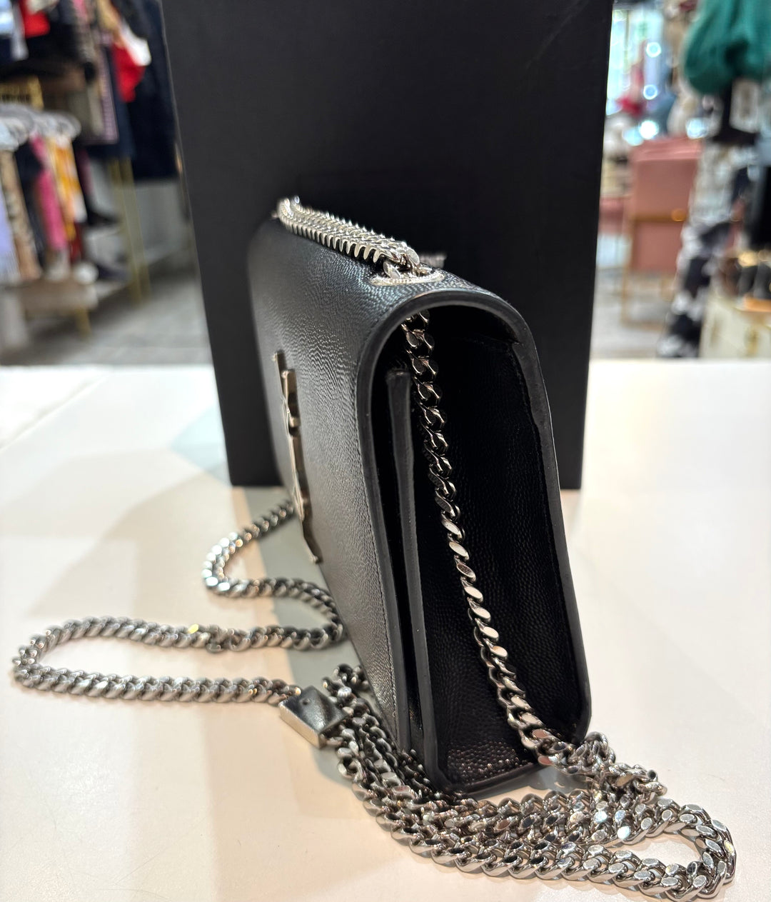 YSL GRAIN DE POUDRE LEATHER MEDIUM KATE CROSSBODY BAG