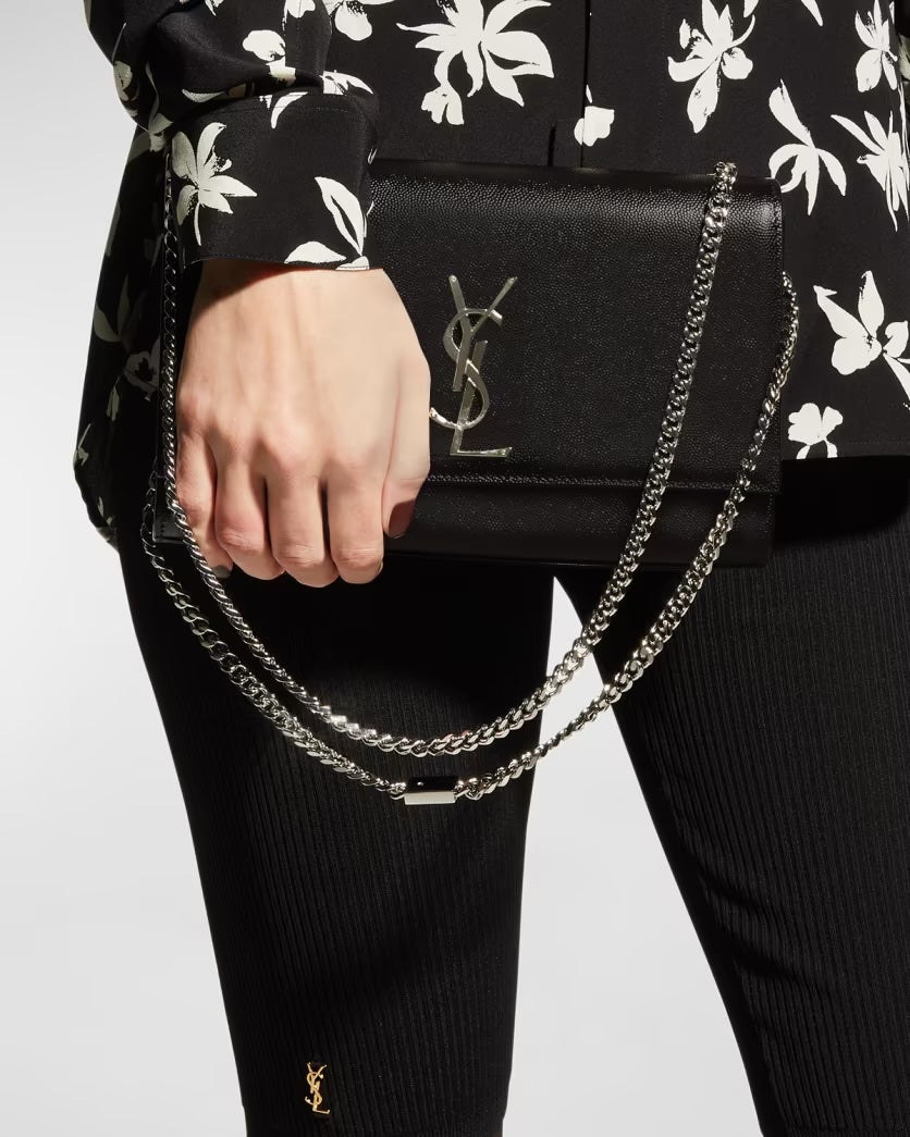 YSL GRAIN DE POUDRE LEATHER MEDIUM KATE CROSSBODY BAG