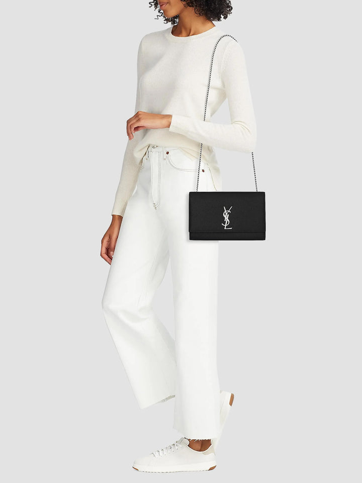 YSL GRAIN DE POUDRE LEATHER MEDIUM KATE CROSSBODY BAG