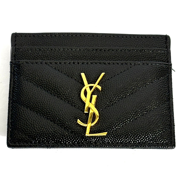 YSL GRAIN DE POUDRE LEATHER MONOGRAM CARD CASE