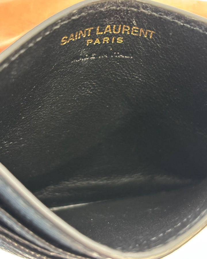 YSL GRAIN DE POUDRE LEATHER MONOGRAM CARD CASE