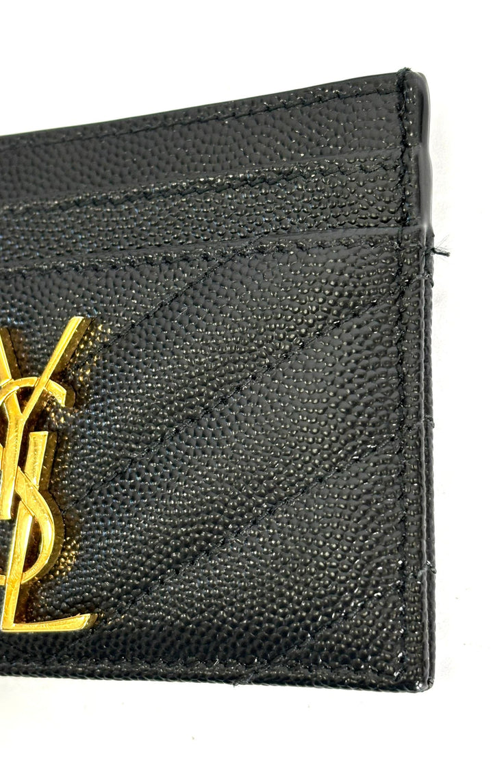 YSL GRAIN DE POUDRE LEATHER MONOGRAM CARD CASE