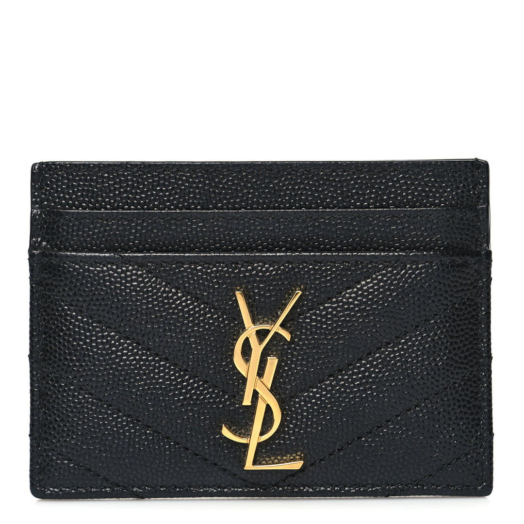 YSL GRAIN DE POUDRE LEATHER MONOGRAM CARD CASE
