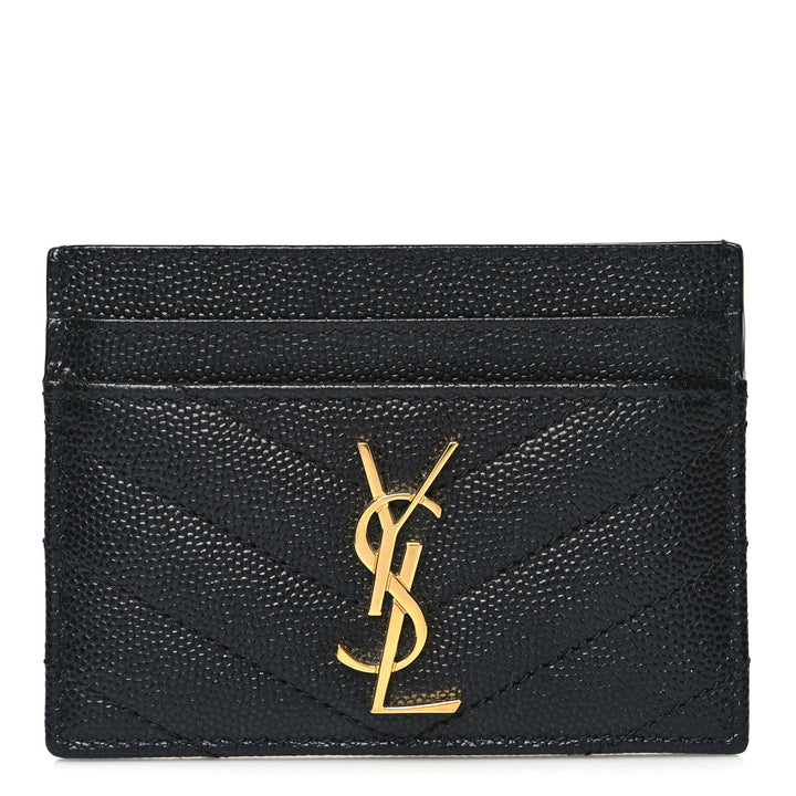 YSL GRAIN DE POUDRE LEATHER MONOGRAM CARD CASE
