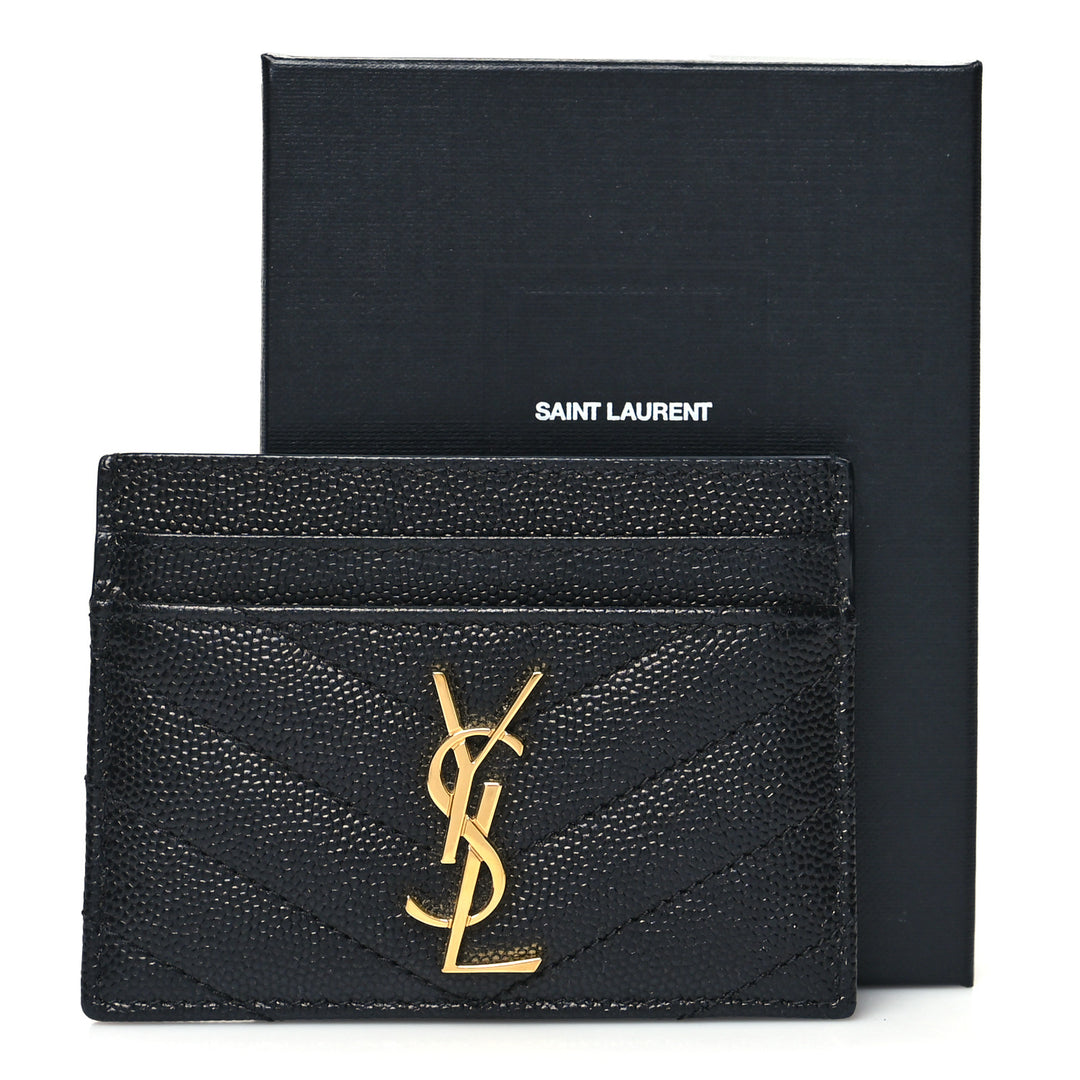YSL GRAIN DE POUDRE LEATHER MONOGRAM CARD CASE