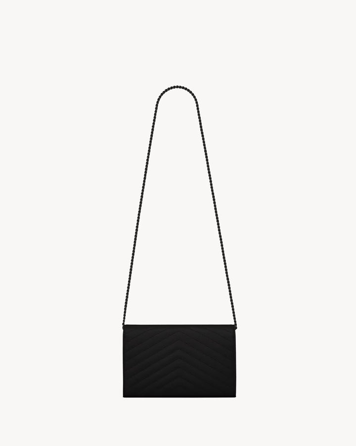 YSL GRAIN DE POUDRE GRAINED LEATHER WALLET ON A CHAIN