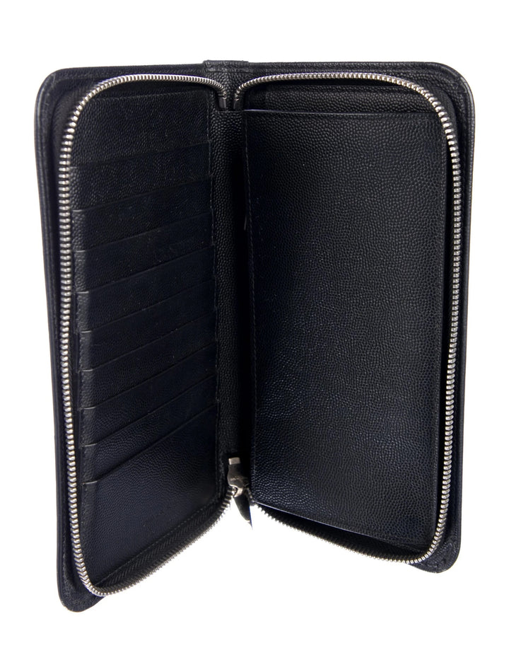 YSL GRAIN DE POUDRE LEATHER ZIP-AROUND-WALLET