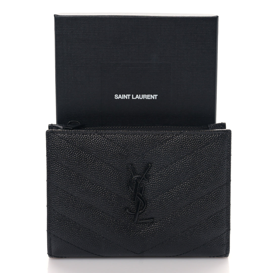 YSL GRAIN DE POUDRE MATELASSE CHEVRON CASSANDRE FRAGMENTS BI-FOLD WALLET