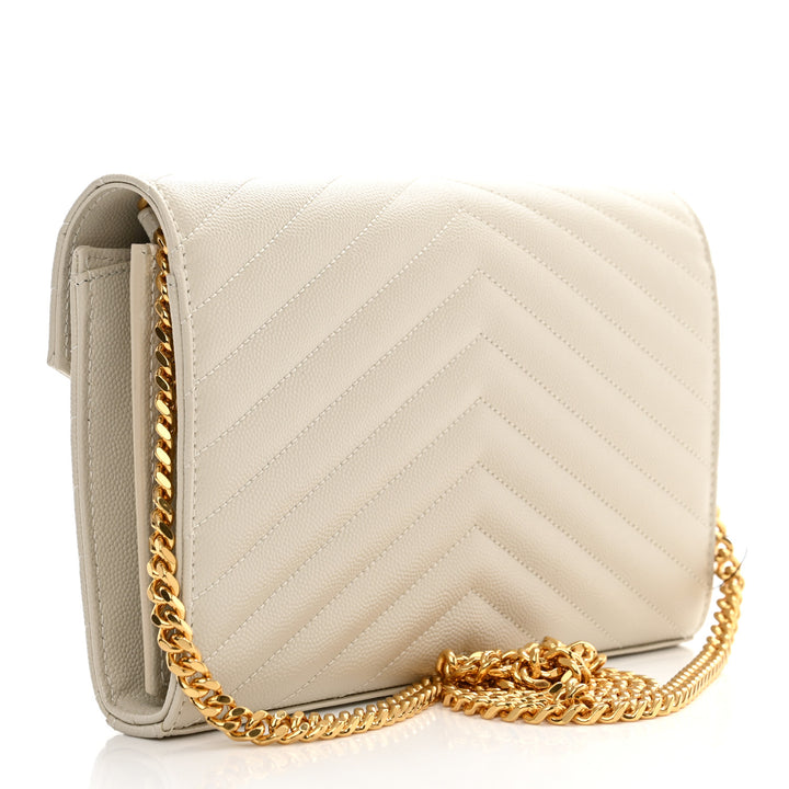 YSL GRAIN DE POUDRE MATELASSE MONOGRAM WALLET ON CHAIN