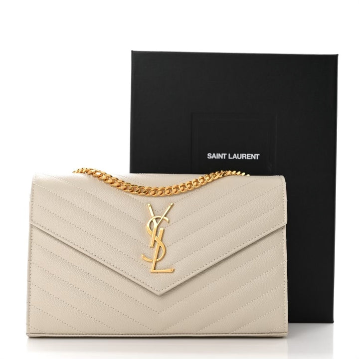 YSL GRAIN DE POUDRE MATELASSE MONOGRAM WALLET ON CHAIN