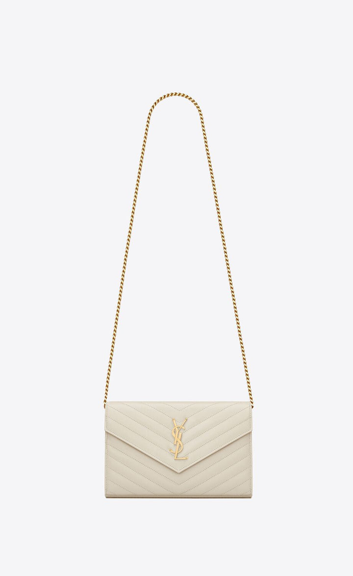YSL GRAIN DE POUDRE MATELASSE MONOGRAM WALLET ON CHAIN