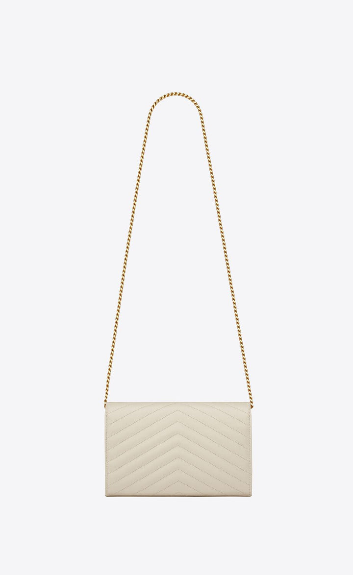YSL GRAIN DE POUDRE MATELASSE MONOGRAM WALLET ON CHAIN