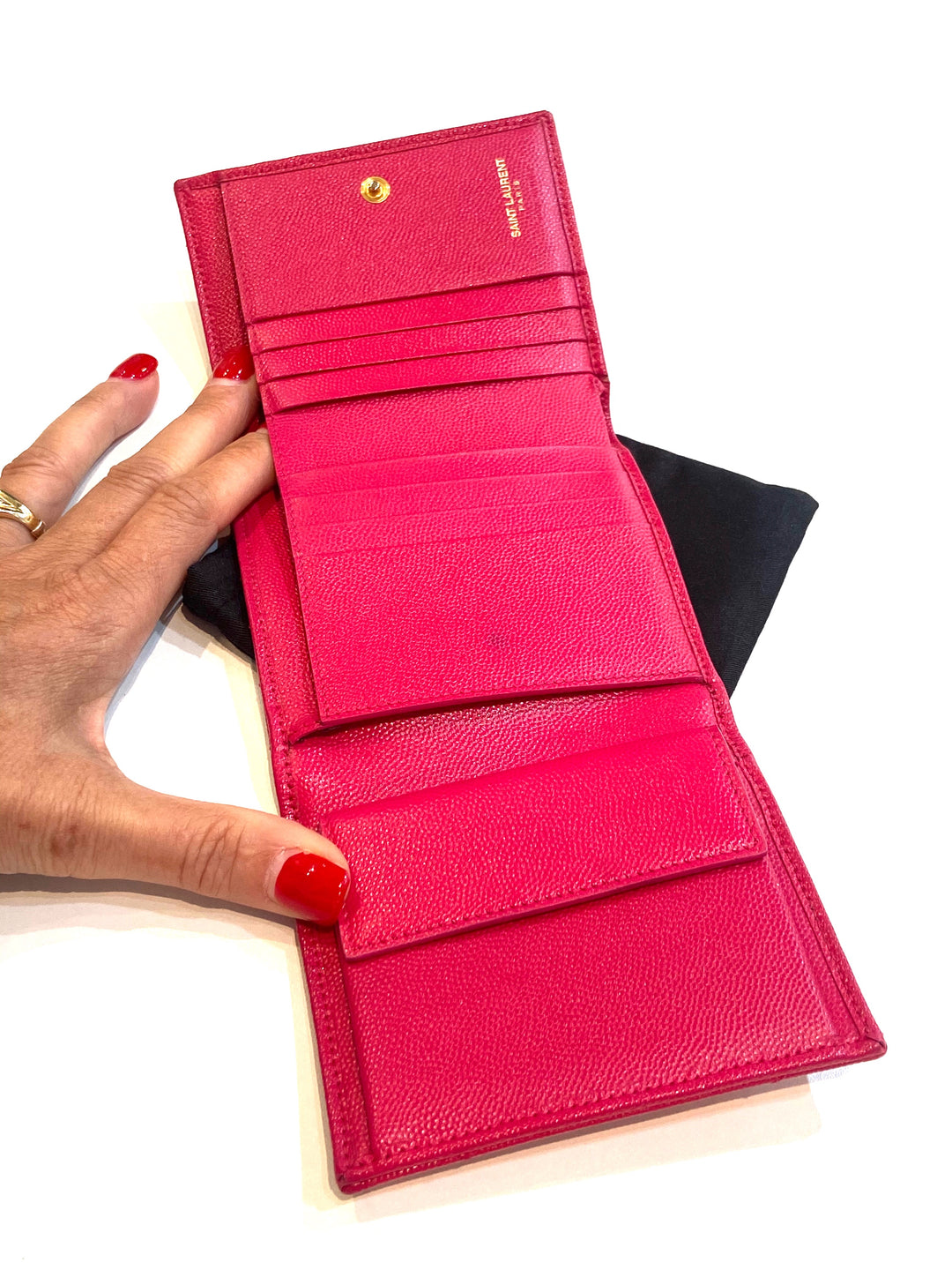 YSL GRAIN DE POUDRE MATELASSE CHEVRON MONOGRAM SMALL WALLET