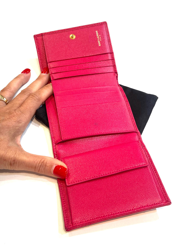 YSL GRAIN DE POUDRE MATELASSE CHEVRON MONOGRAM SMALL WALLET