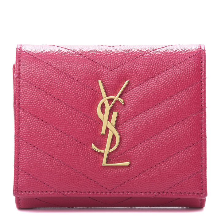 YSL GRAIN DE POUDRE MATELASSE CHEVRON MONOGRAM SMALL WALLET