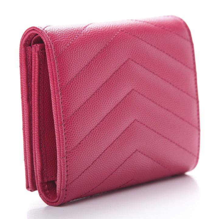 YSL GRAIN DE POUDRE MATELASSE CHEVRON MONOGRAM SMALL WALLET