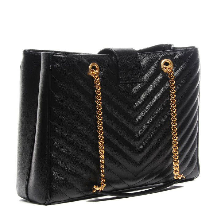 YSL GRAIN DE POUDRE MATELASSE CHEVRON MONOGRAM SHOPPING TOTE