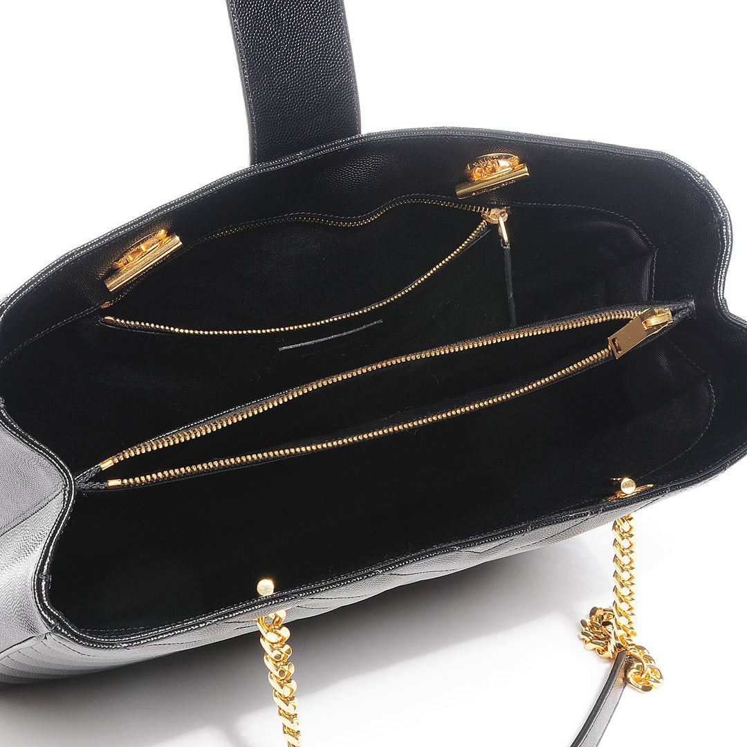 YSL GRAIN DE POUDRE MATELASSE CHEVRON MONOGRAM SHOPPING TOTE