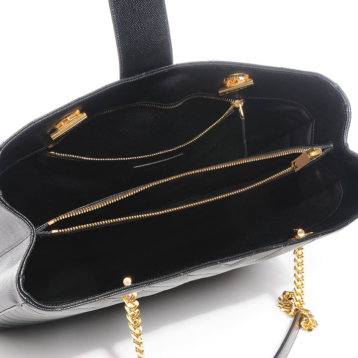 YSL GRAIN DE POUDRE MATELASSE CHEVRON MONOGRAM SHOPPING TOTE