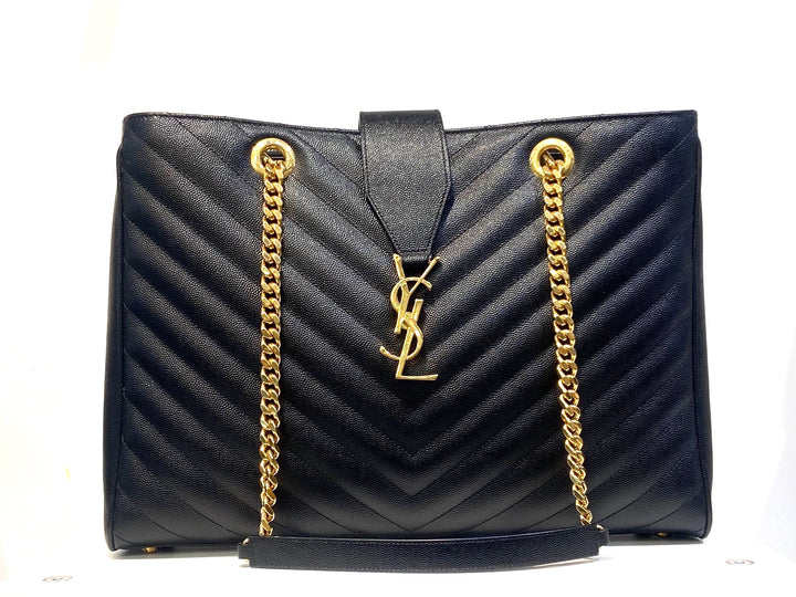 YSL GRAIN DE POUDRE MATELASSE CHEVRON MONOGRAM SHOPPING TOTE