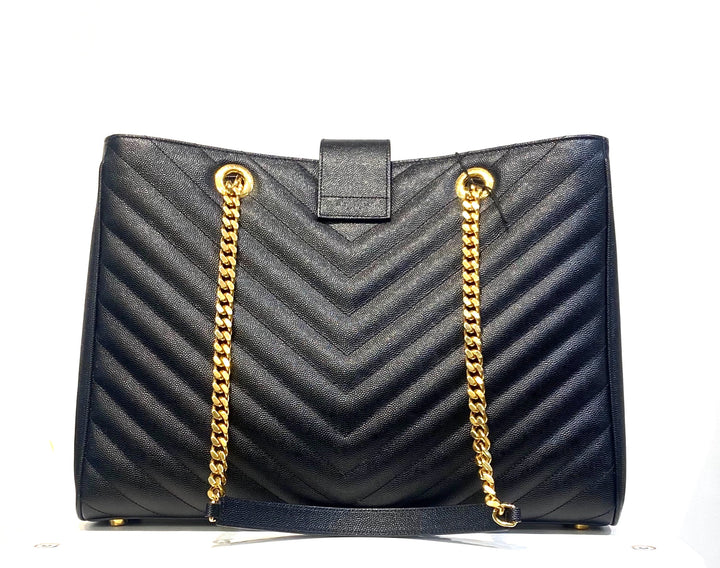 YSL GRAIN DE POUDRE MATELASSE CHEVRON MONOGRAM SHOPPING TOTE