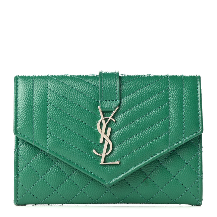 YSL GRAIN DE POUDRE MIXED MATELASSE TRIQUILT SMALL MONOGRAM WALLET