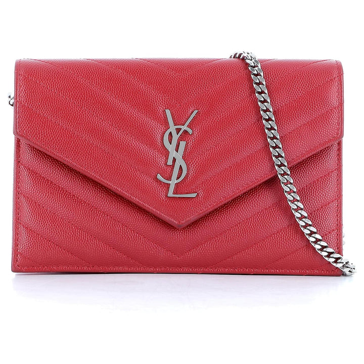 YSL MONOGRAM GRAIN DE POUDRE LEATHER CHAIN WALLET