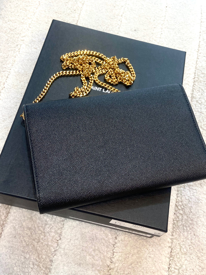 YSL GRAIN DE POUDRE LEATHER UPTOWN WALLET ON CHAIN
