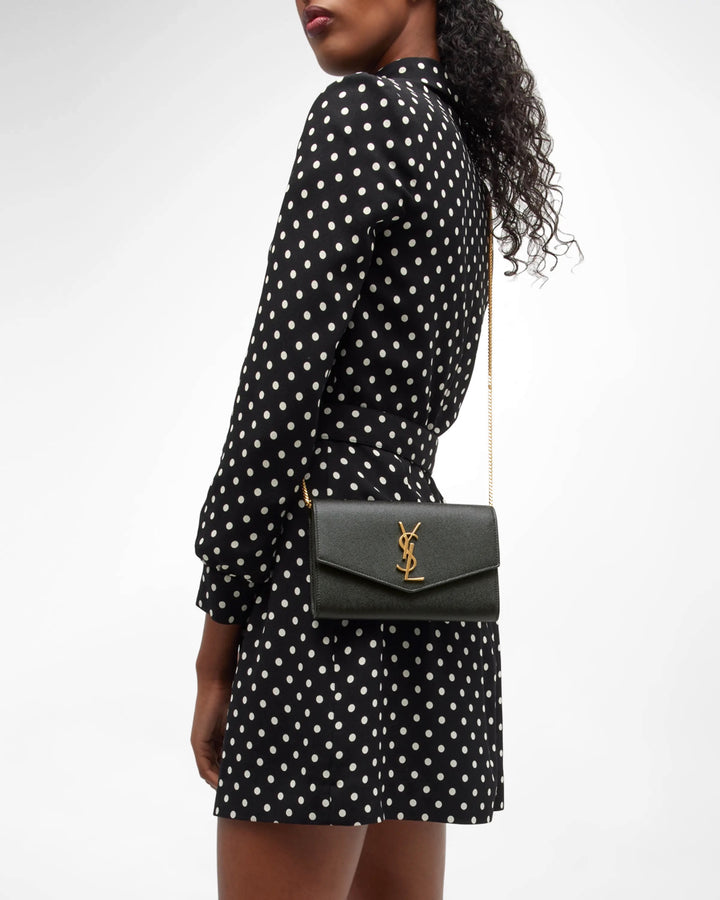 YSL GRAIN DE POUDRE LEATHER UPTOWN WALLET ON CHAIN