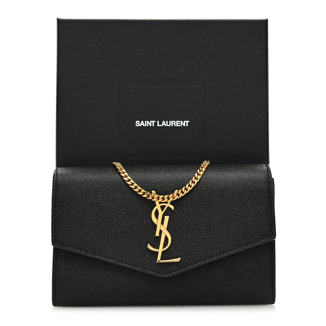 YSL GRAIN DE POUDRE LEATHER UPTOWN WALLET ON CHAIN