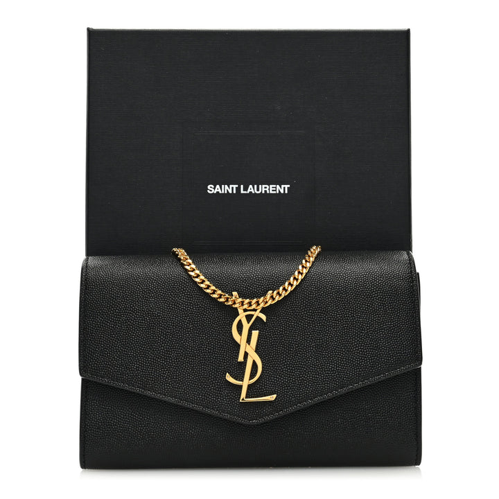 YSL GRAIN DE POUDRE LEATHER UPTOWN WALLET ON CHAIN