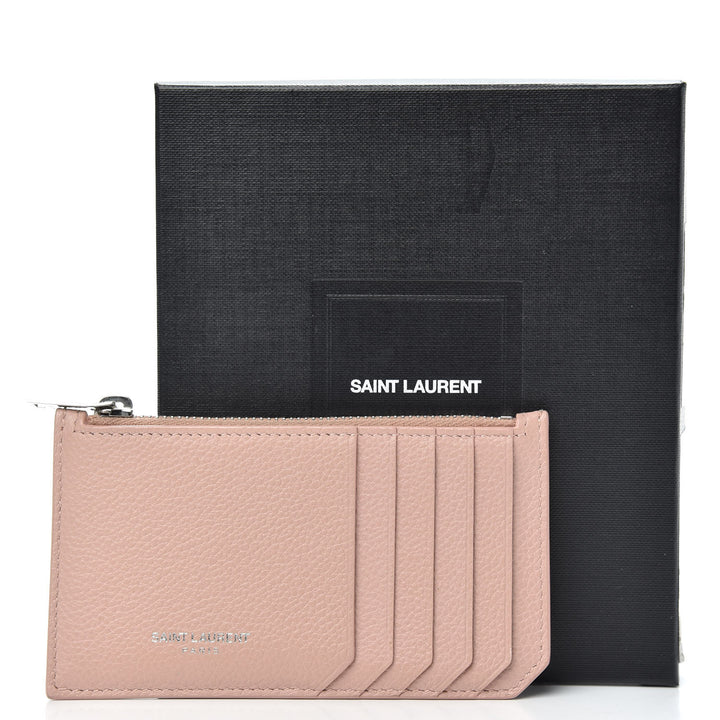 YSL GRAINED CALFSKIN ZIP POUCH CARD HOLDER
