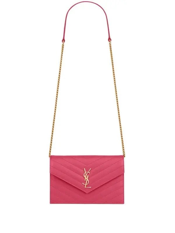 YSL GRAIN DE POUDRE MATELASSÉ CHEVRON MONOGRAM WALLET ON CHAIN