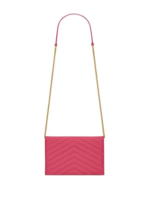 YSL GRAIN DE POUDRE MATELASSÉ CHEVRON MONOGRAM WALLET ON CHAIN