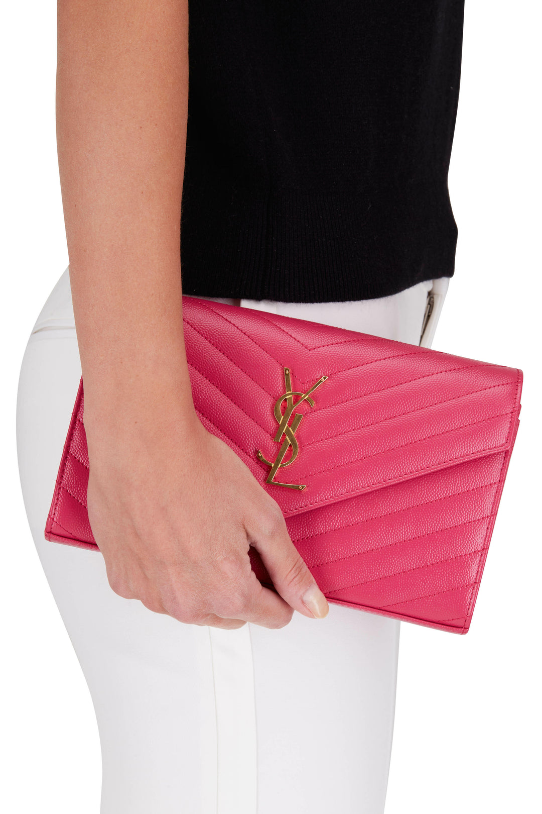 YSL GRAIN DE POUDRE MATELASSÉ CHEVRON MONOGRAM WALLET ON CHAIN
