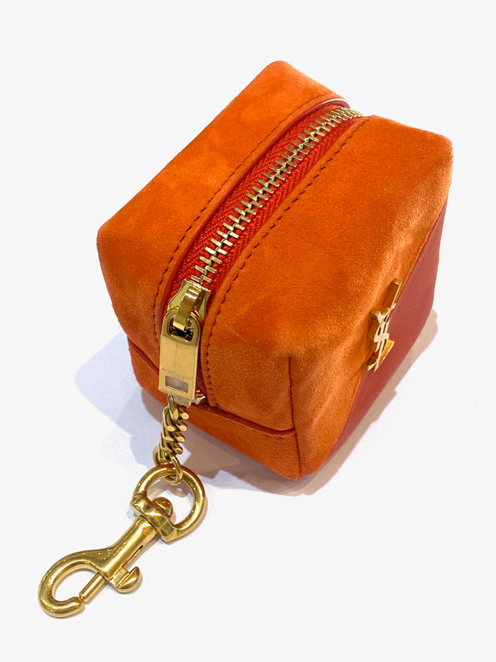 YSL JAMIE CUBE CHARM IN SUEDE AND LAMBSKIN KEYRING POUCH