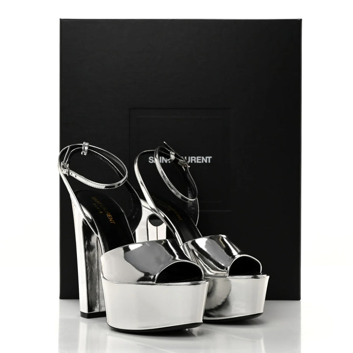 YSL JODIE METALLIC LEATHER PLATFORM SANDALS
