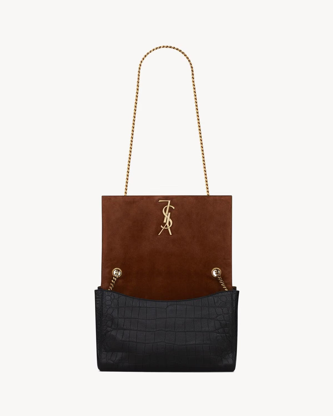 YSL KATE REVERSIBLE CROC EMBOSSED LEATHER &amp; SUEDE MEDIUM SHOULDER BAG