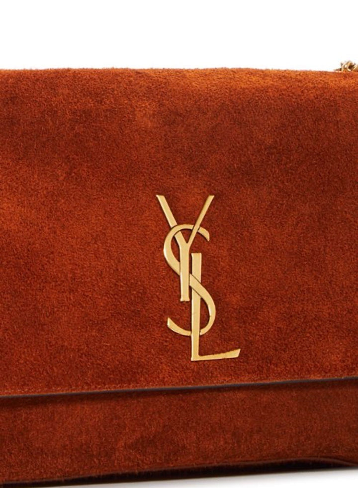 YSL KATE REVERSIBLE CROC EMBOSSED LEATHER &amp; SUEDE MEDIUM SHOULDER BAG