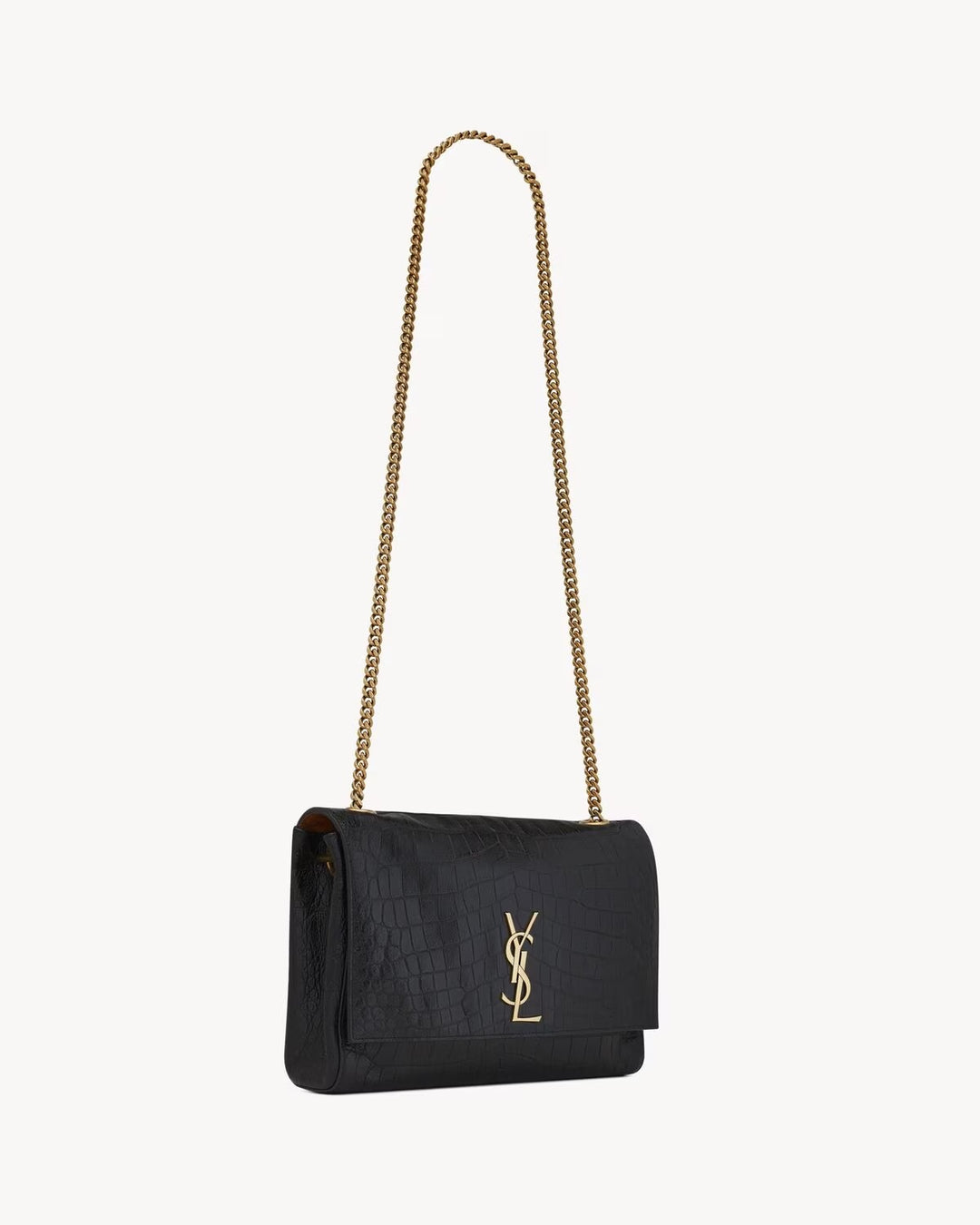 YSL KATE REVERSIBLE CROC EMBOSSED LEATHER &amp; SUEDE MEDIUM SHOULDER BAG
