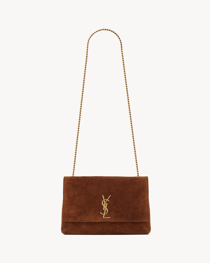 YSL KATE REVERSIBLE CROC EMBOSSED LEATHER &amp; SUEDE MEDIUM SHOULDER BAG
