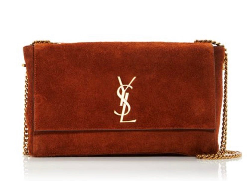 YSL KATE REVERSIBLE CROC EMBOSSED LEATHER &amp; SUEDE MEDIUM SHOULDER BAG