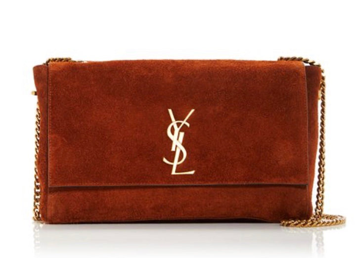 YSL KATE REVERSIBLE CROC EMBOSSED LEATHER &amp; SUEDE MEDIUM SHOULDER BAG
